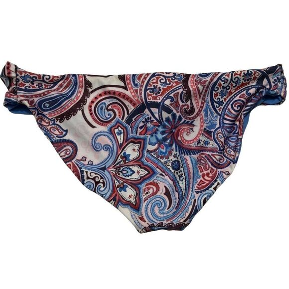 Becca Blue Paisley Reversible Bikini Bottom Size Large Shirred Sides NEW - Picture 4 of 5